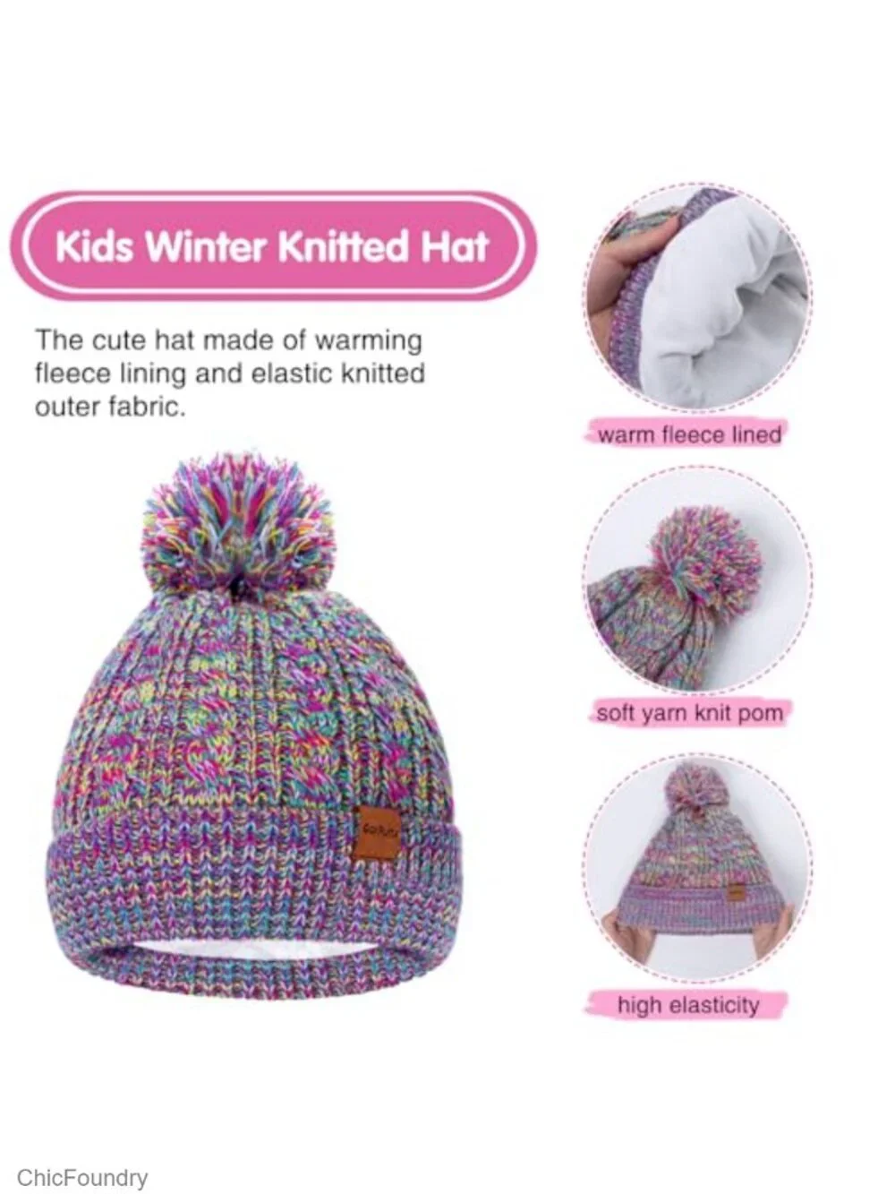 Kids Winter Hat Gloves Scarf Knitted Set with Fleece Lining